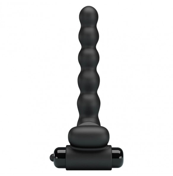 PRETTY LOVE - Male Vibrating Delay Cock Ring With Anal Beads (Battery - Black)